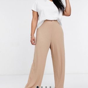 New Look Curve wide rib pants in camel